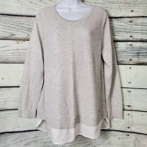 Calvin Klein Women’s Beige Knit Sweater Layered Hem Long Sleeve Size Large